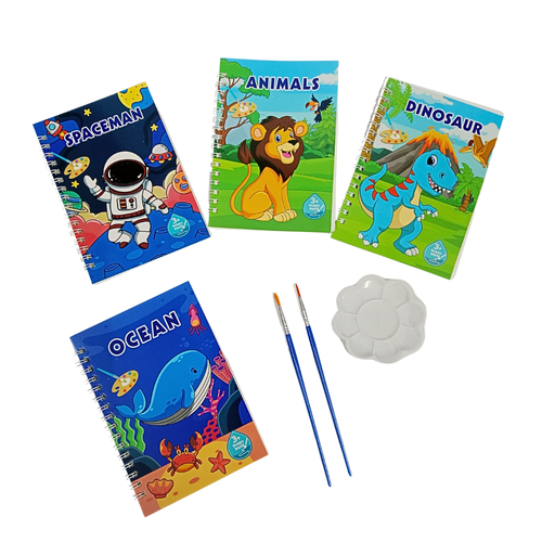 ( 4 Pcs) Cartoon Coloring Books 2 Brush 1 Colouring Plat - 20574