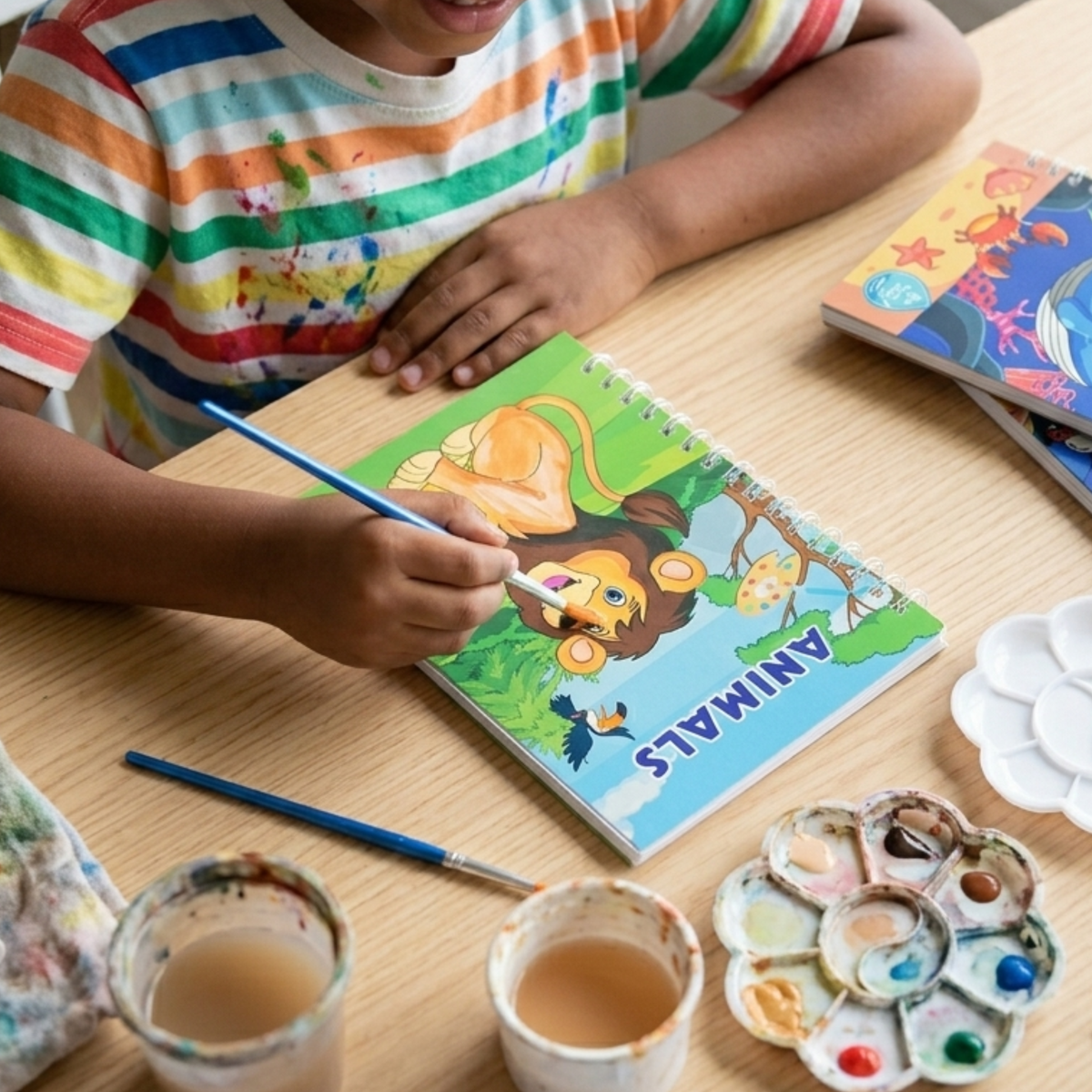 ( 4 Pcs) Cartoon Coloring Books 2 Brush 1 Colouring Plat - 20574
