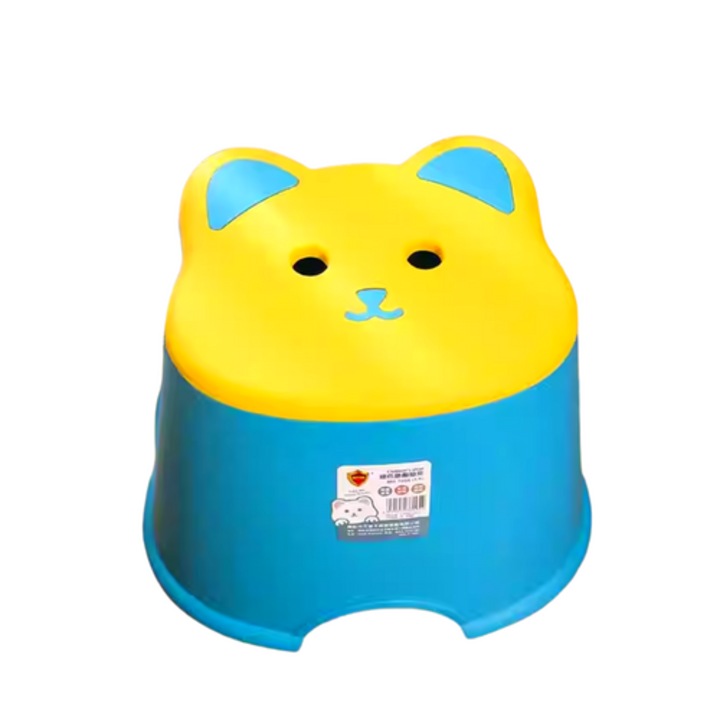Cute Cat Shape Plastic Kids Stool | Anti-Skid Multipurpose Bathroom Step Stool | Strong & Durable | Multicolor - 82093