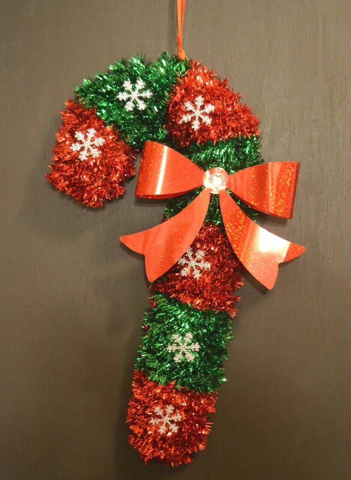 Shiny Tinsel Candy Cane Green and Red Wall Stair Hanging Decor - 010040