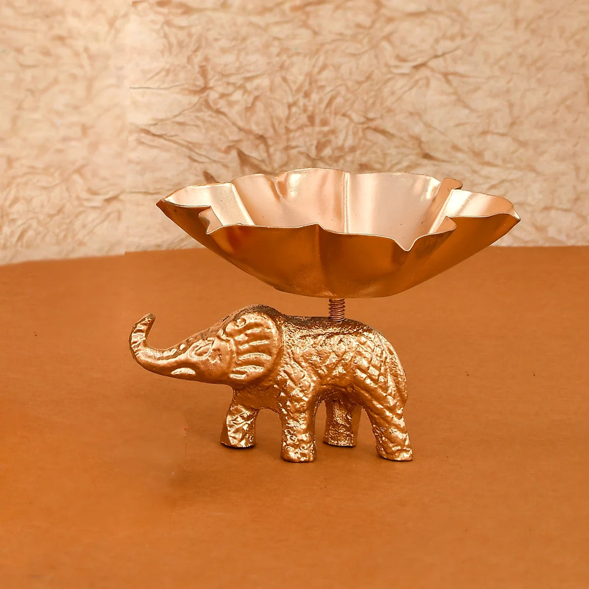 Metal Flower Shaped Tealight Candle Holder with Elephant Base - 20429