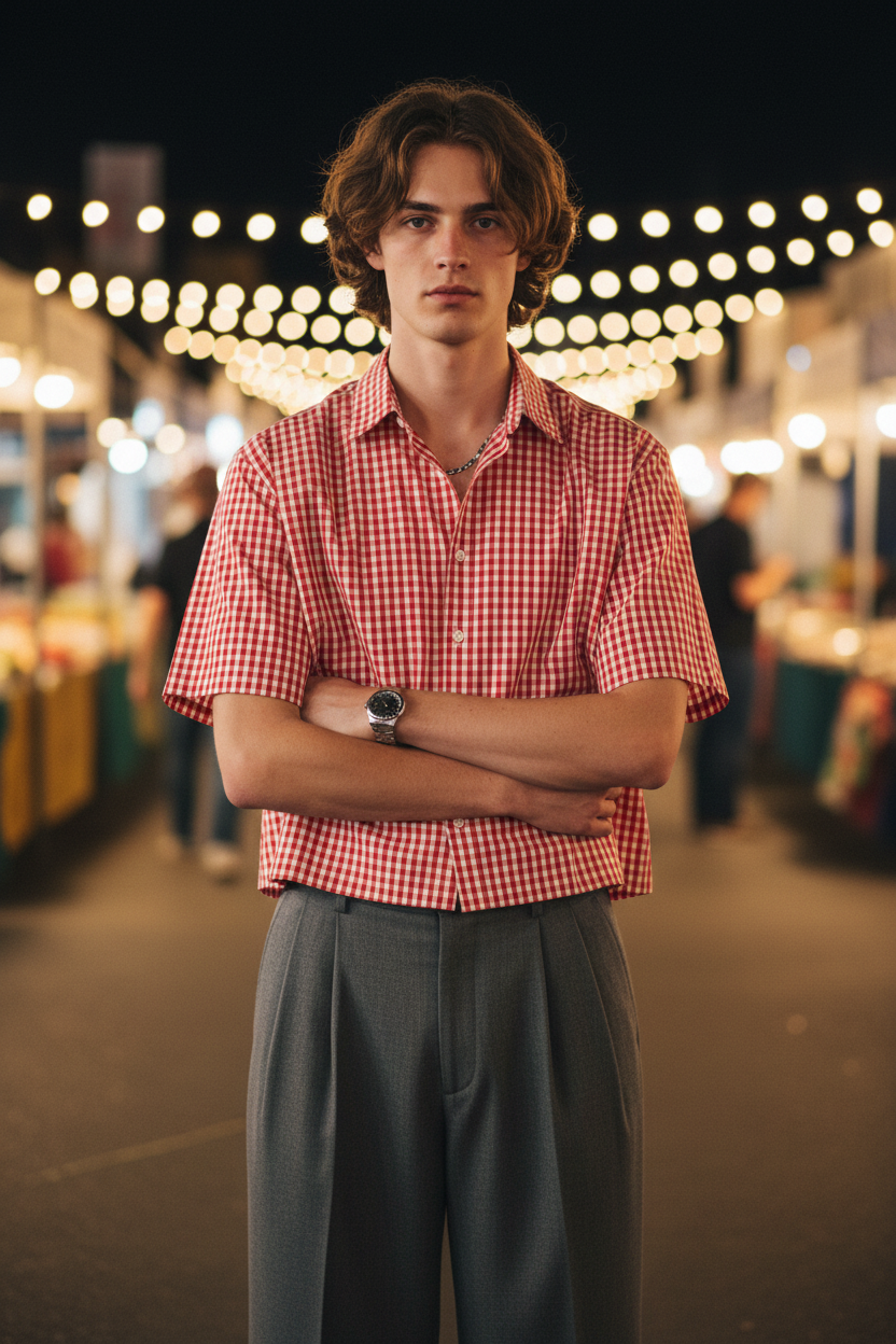 Shot 2 — Night Market, Grey Pleated Trousers