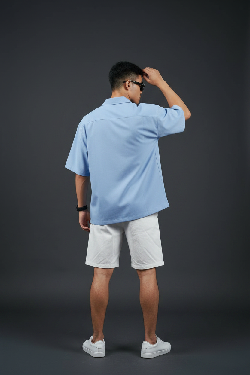 Sky Blue Shirt - White Shorts Back
