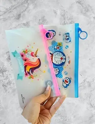 {12 Pcs} Bundle Cartoon Stationery Zip Pouch for Pen Pencil and Multi Utility Best for Return Gifts {Random Design} - 200566