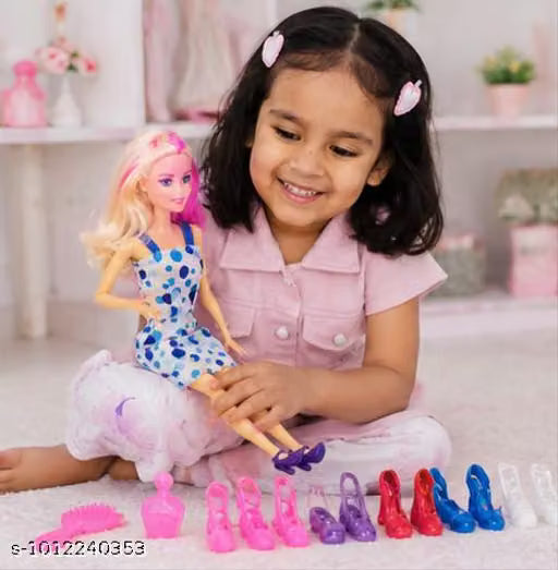 RT-410 Fashion Beauty Doll with 12 Pair Shoes & Beauty Accessories Set for Girls | Plastic Dress-Up Doll Toy | Multicolor