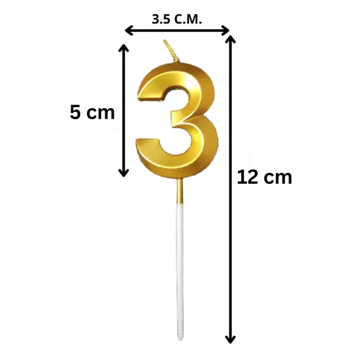 {Pack of 12} 3 Three Golden Number Candle cake topper - 21152
