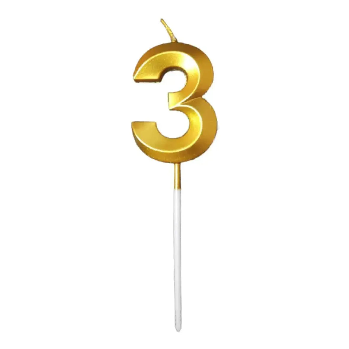 {Pack of 12} 3 Three Golden Number Candle cake topper - 21152