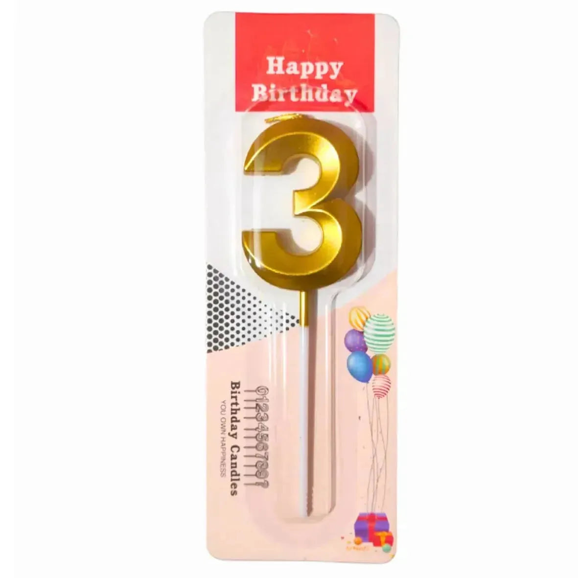 {Pack of 12} 3 Three Golden Number Candle cake topper - 21152