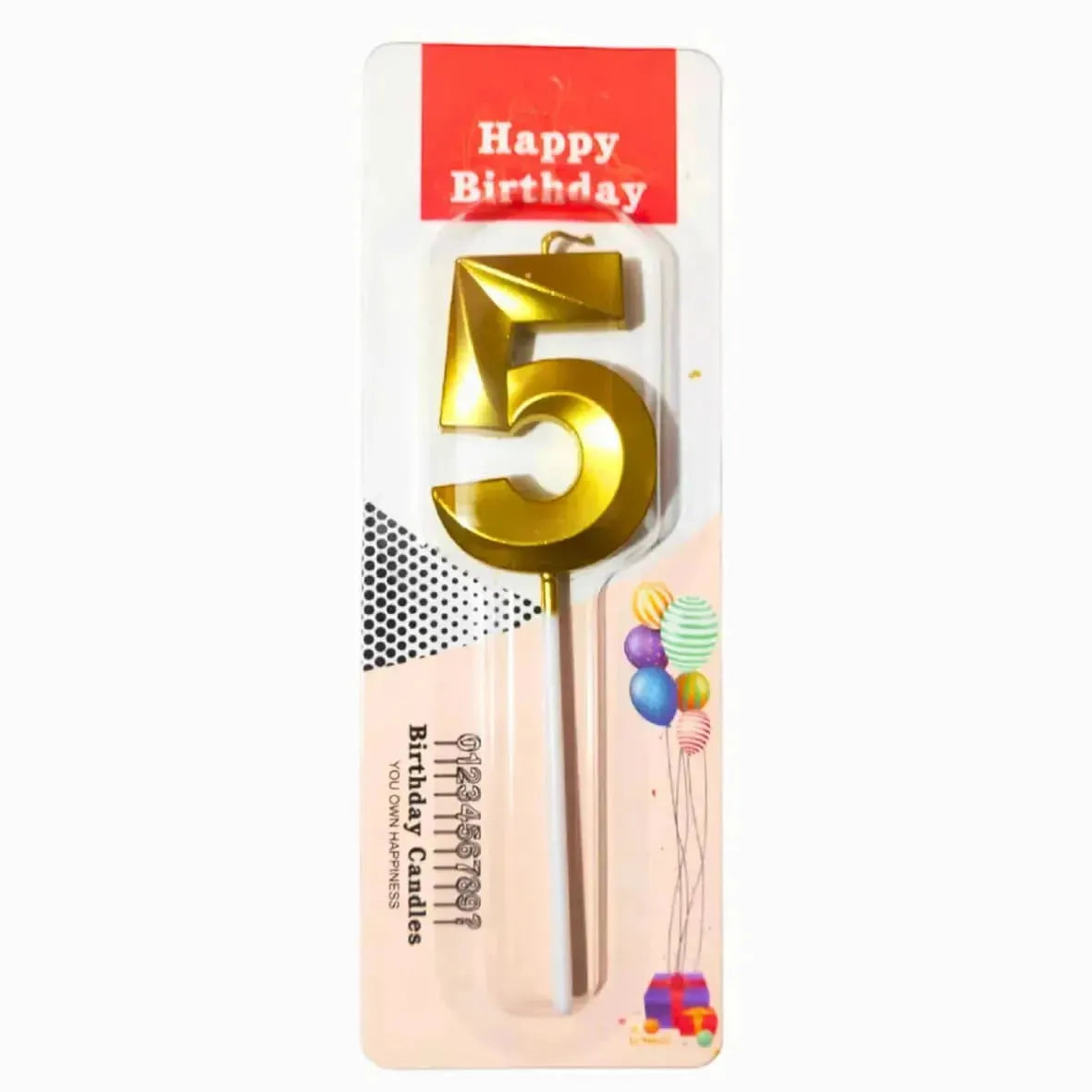 {Pack of 12} 5 Five Golden Number Candle cake topper - 21150