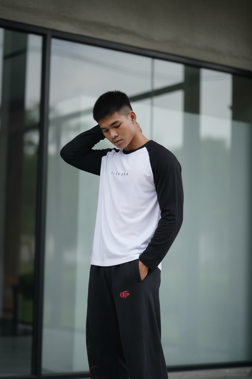 White Black Raglan Side