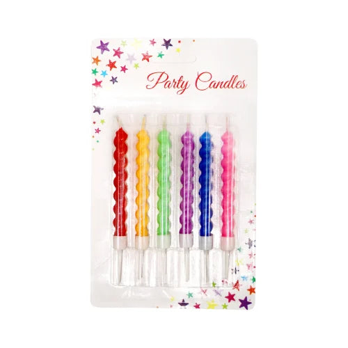(6 Pcs) Shiny Spiral Party Candles (Multicolor) - 20758