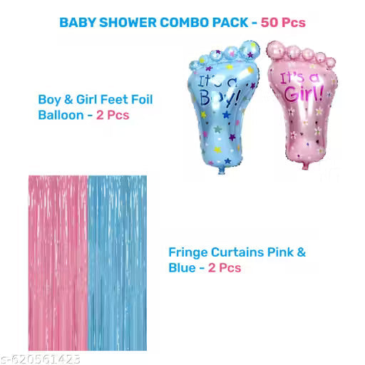 Baby Shower Decoration Combo Pack – 51 Pcs | Boy & Girl Theme Party Kit with Balloons, Foil Banners, Star Balloons, Sash, Curtains & Arch | Baby Shower Decoration Set - 20669