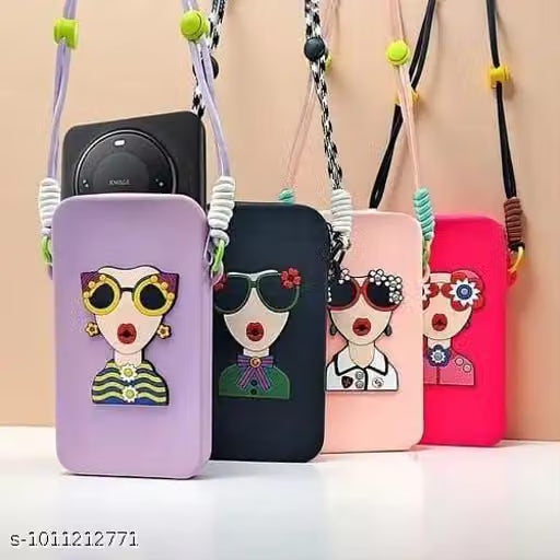 Cute Cartoon Girl Design Mobile Phone Sling Pouch (Multicolour) - 21033
