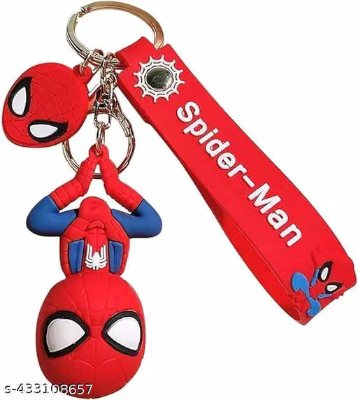 Super Hero Spider Man 3D Rubber Key Chain Marvel Avengers 3D Pvc Silicone Rubber Keychain With Lanyard Hook Metal Chain, Multi-Coloured - 21325
